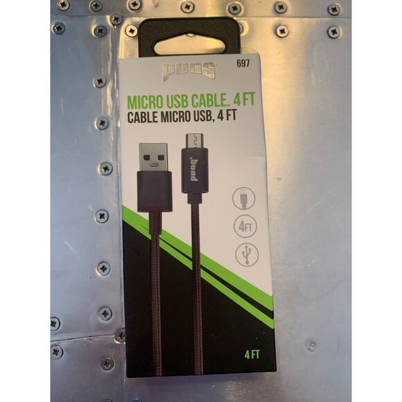 Pugs Micro USB Cable 4 Ft Tangle-Resistant 2.1A Charge & Sync Black Durable Desi - Picture 2 of 2